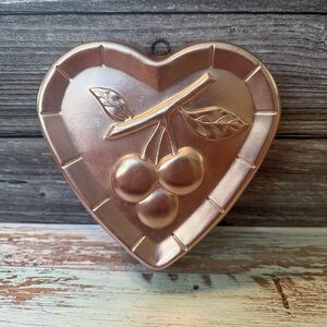 Vintage West Bend Heart Shaped Copper Jello Mold-Cherries